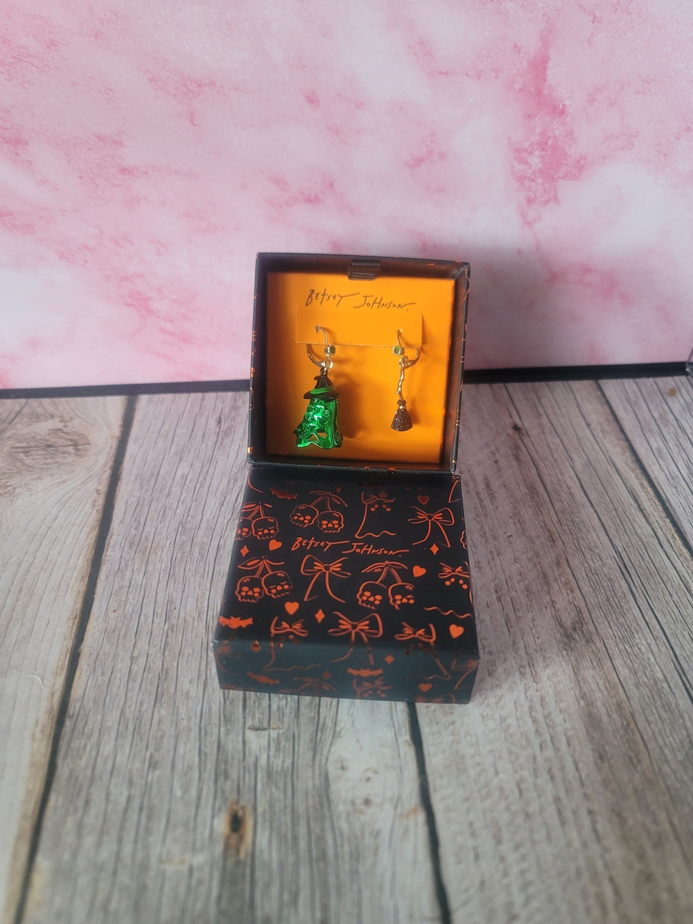 Betsey Johnson Crystal Ghost And Broom Mismatch Earrings